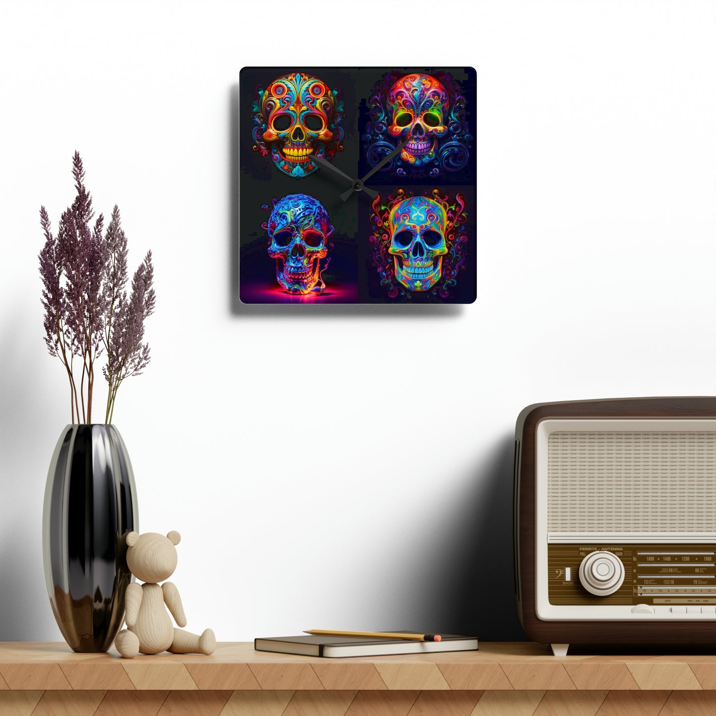 Acrylic Wall Clock Macro Skull Color 5