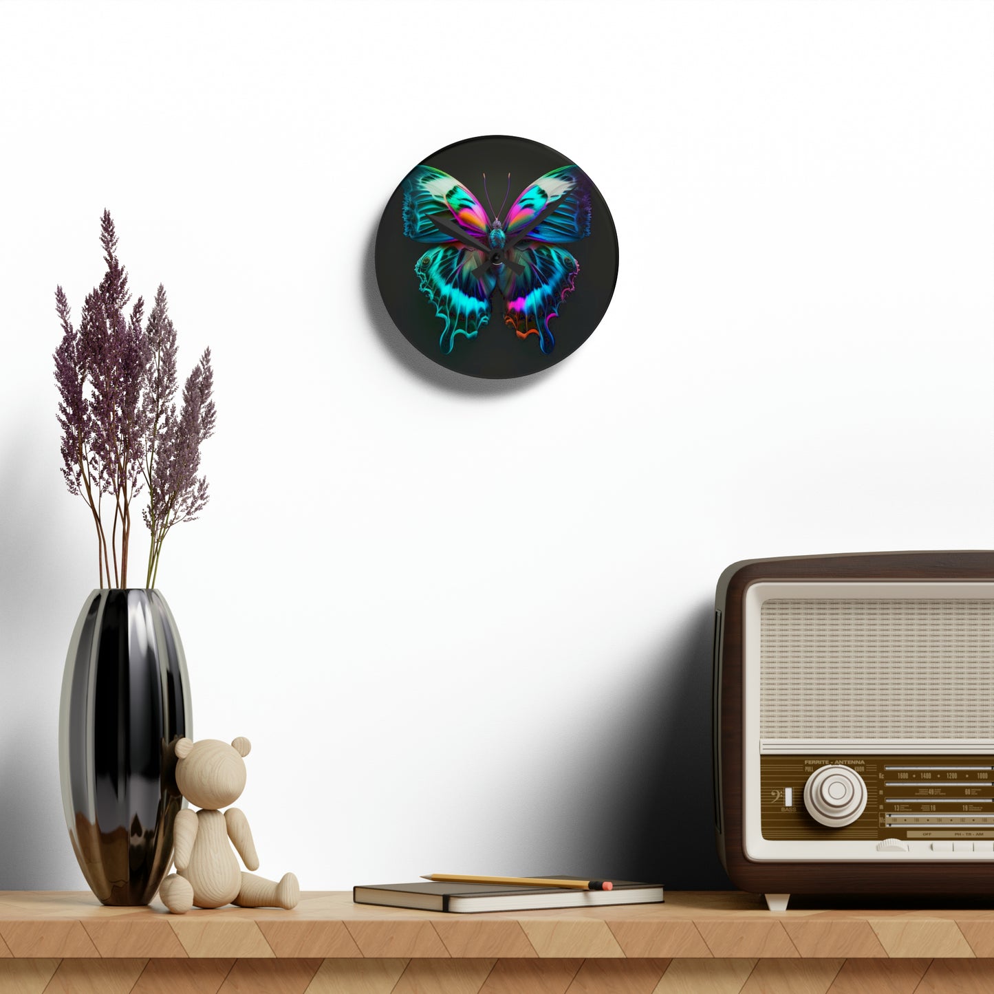 Acrylic Wall Clock Neon Butterfly Fusion 4