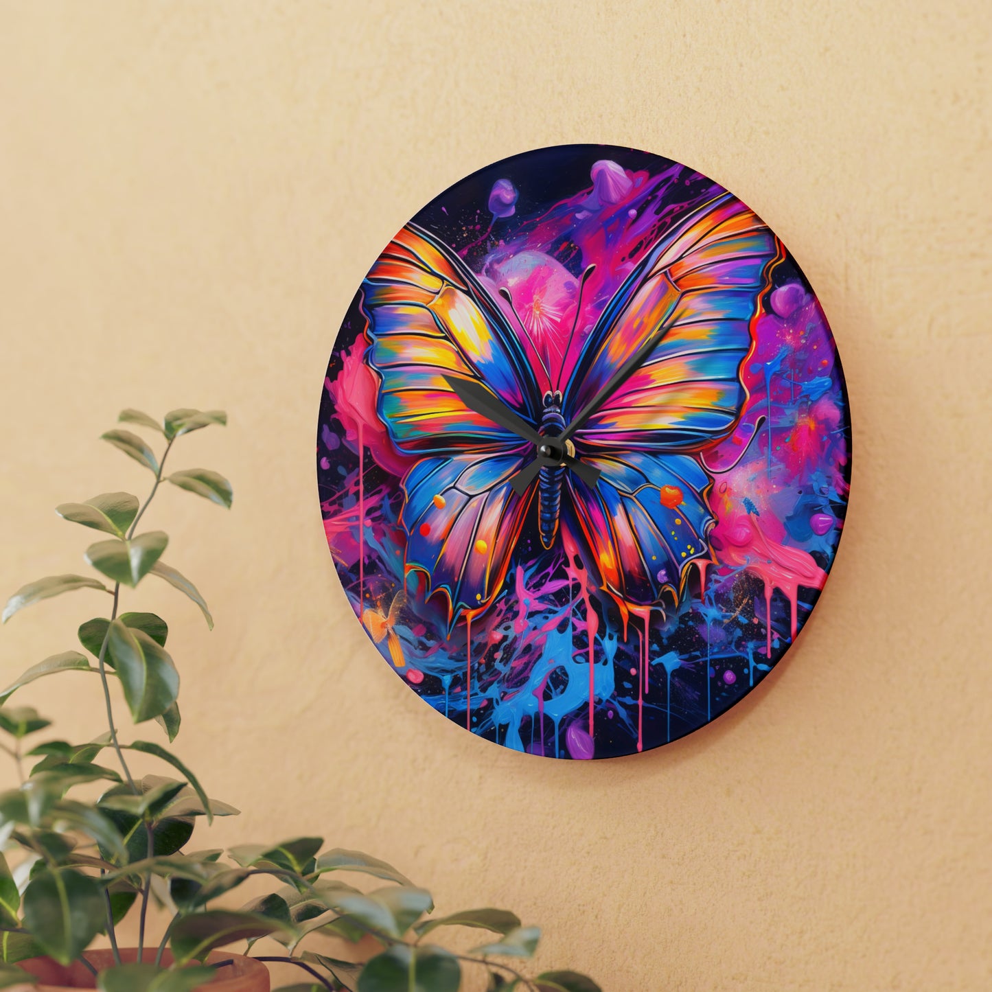 Acrylic Wall Clock Pink Butterfly Flair 3