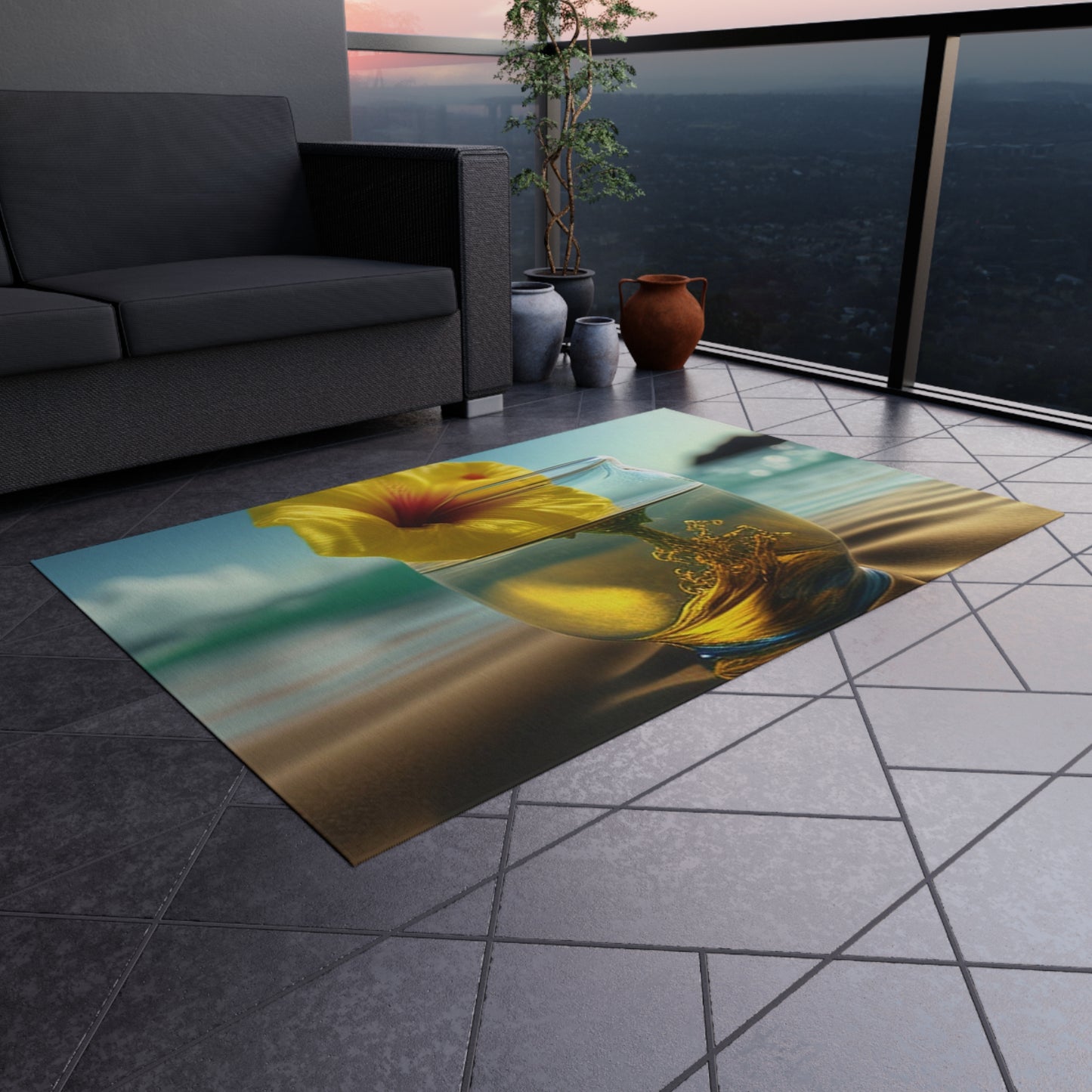 Outdoor Rug  Yellow Hibiscus glass 1