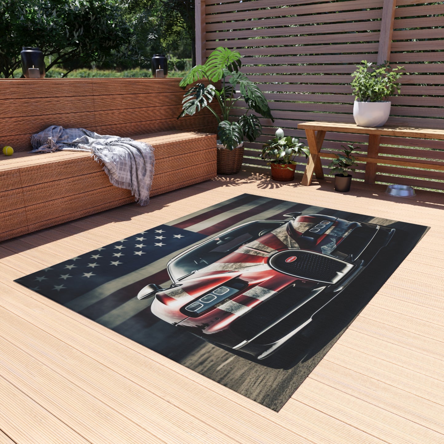 Outdoor Rug  American Flag Background Bugatti 3