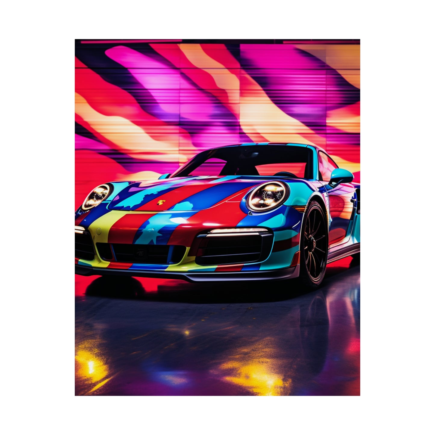 Premium Matte Vertical Posters Macro American Flag Porsche 1