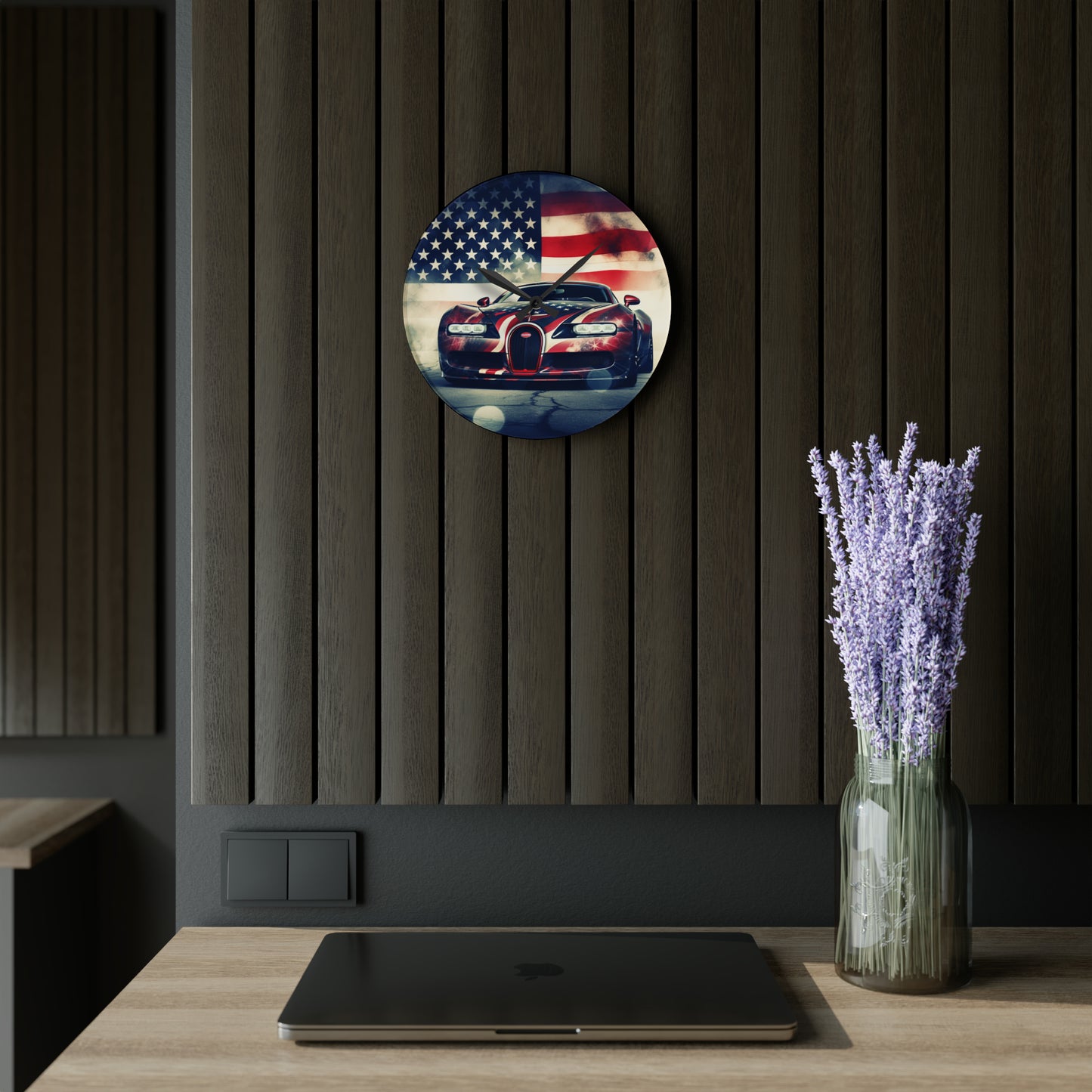 Acrylic Wall Clock Abstract American Flag Background Bugatti 1