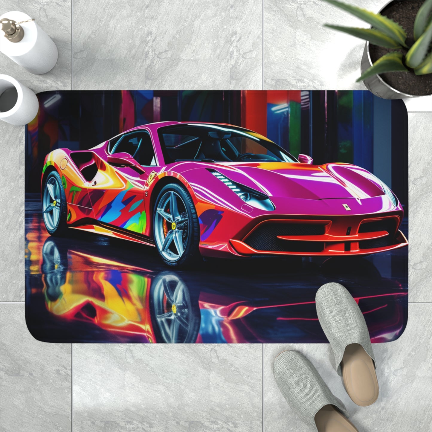 Memory Foam Bath Mat Pink Macro Ferrari 1