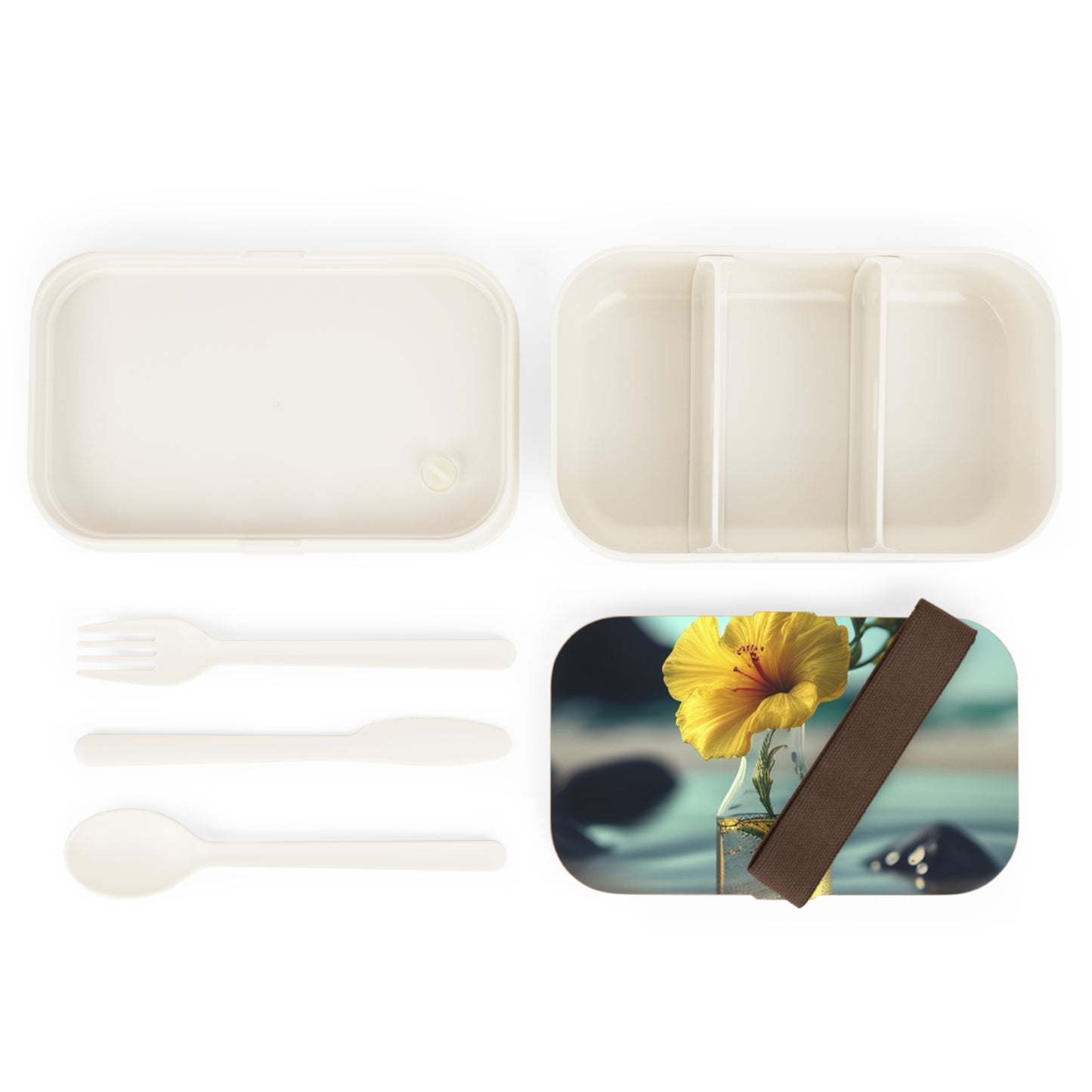 Bento Lunch Box Yellow Hibiscus glass 3