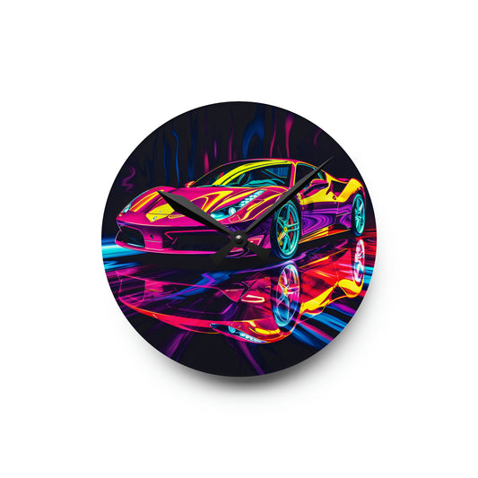 Acrylic Wall Clock Pink Ferrari Macro 2