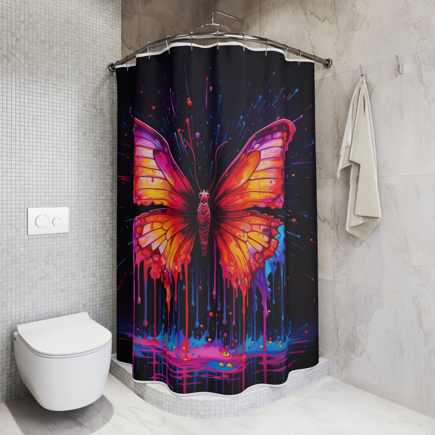 Polyester Shower Curtain Pink Butterfly Flair 4