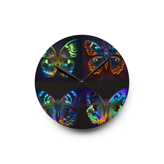 Acrylic Wall Clock Neon Hue Butterfly 5