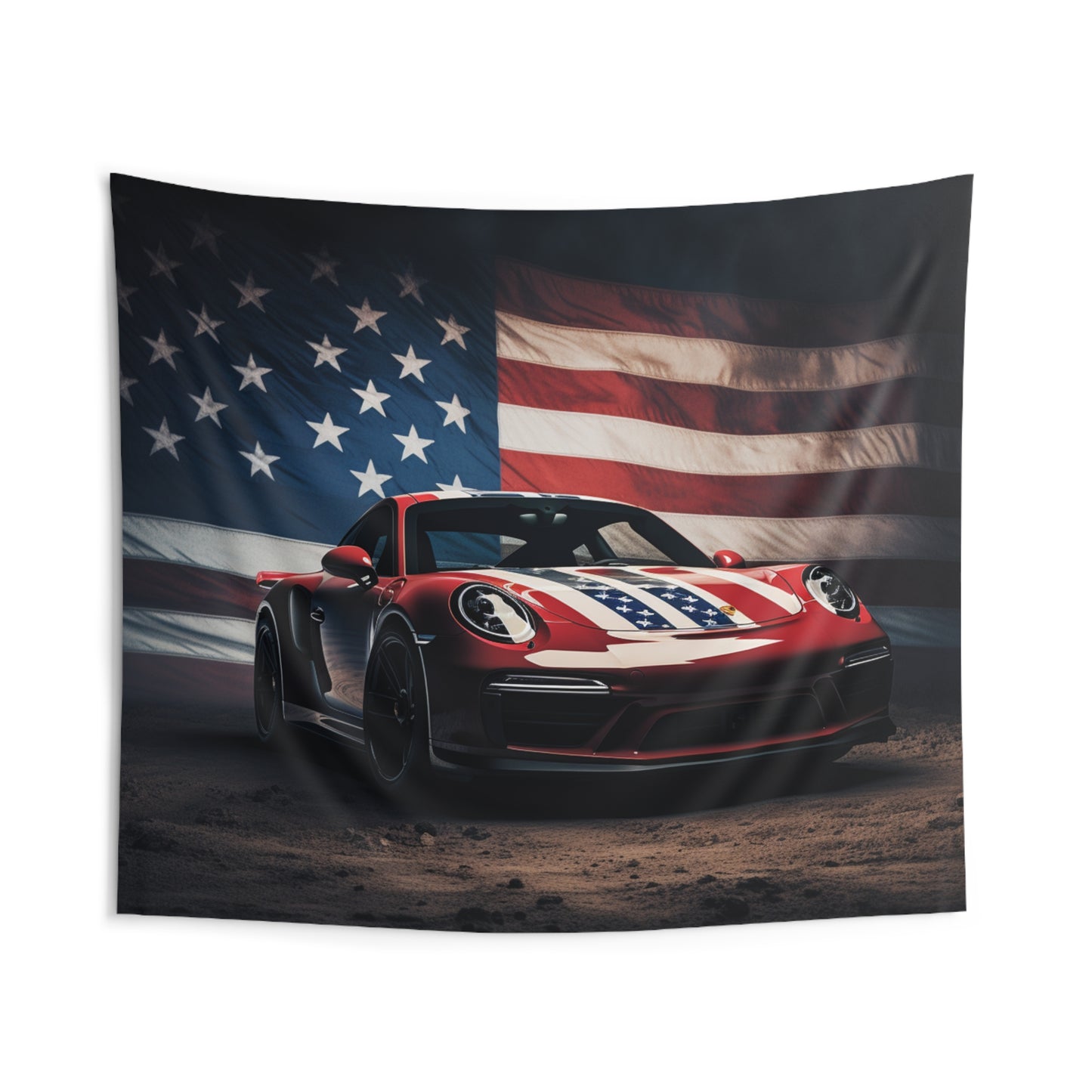 Indoor Wall Tapestries American Flag Background Porsche 3