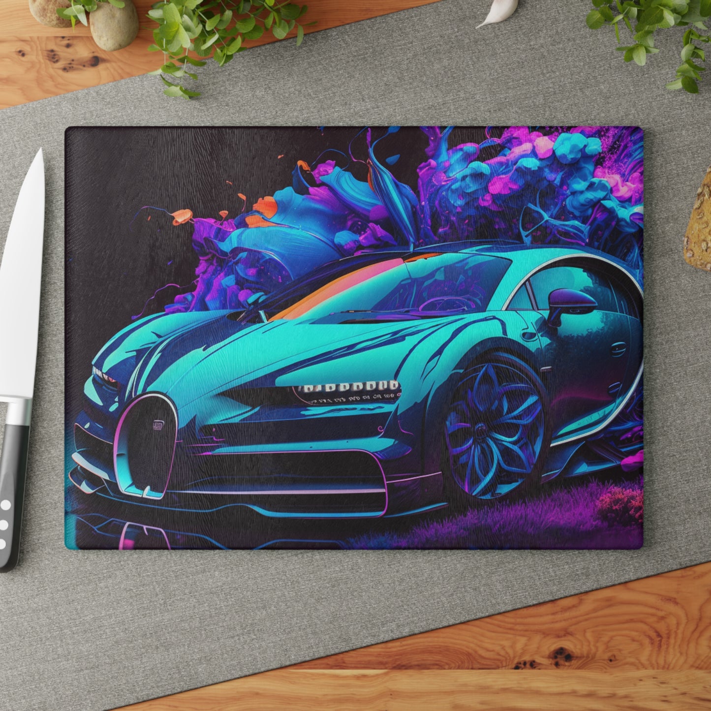 Glass Cutting Board Bugatti Neon Chiron 3