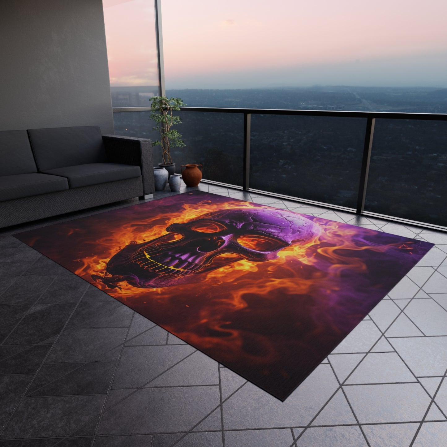 Outdoor Rug  Skull Flames 3