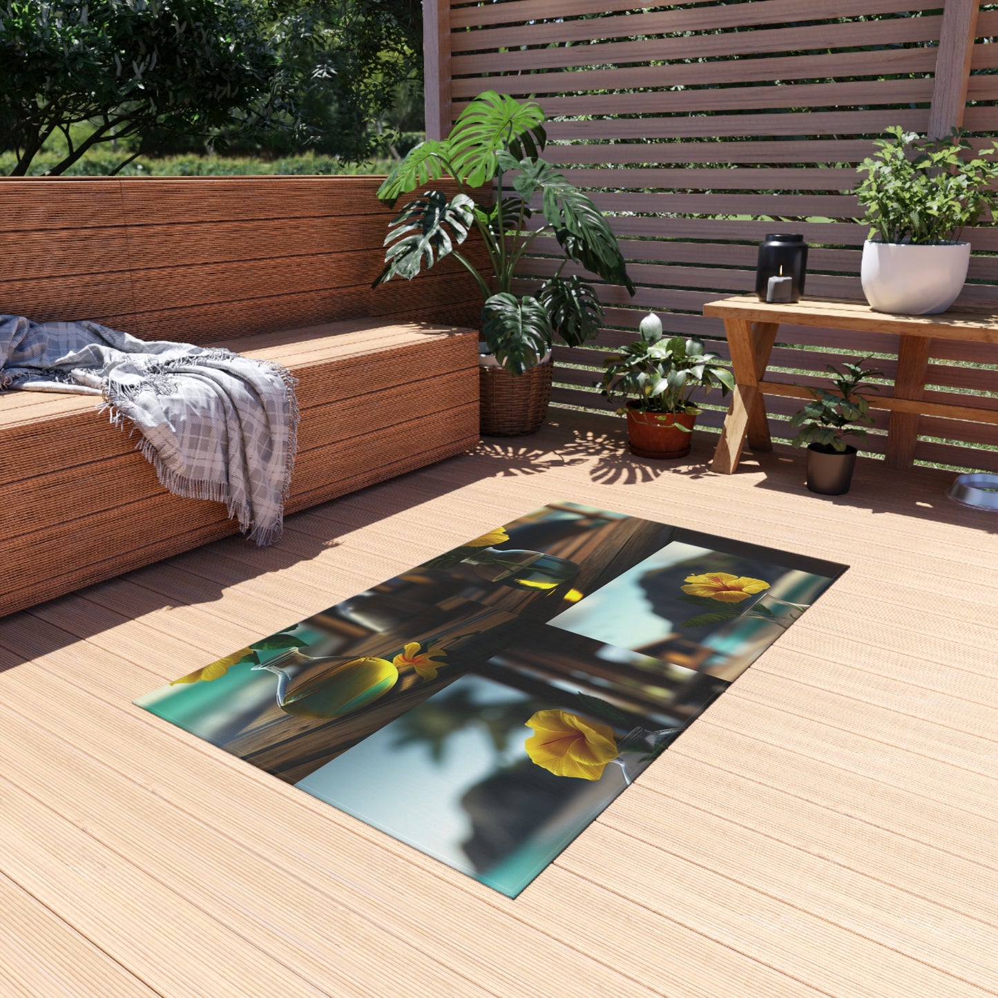 Outdoor Rug  Yellow Hibiscus Wood 5