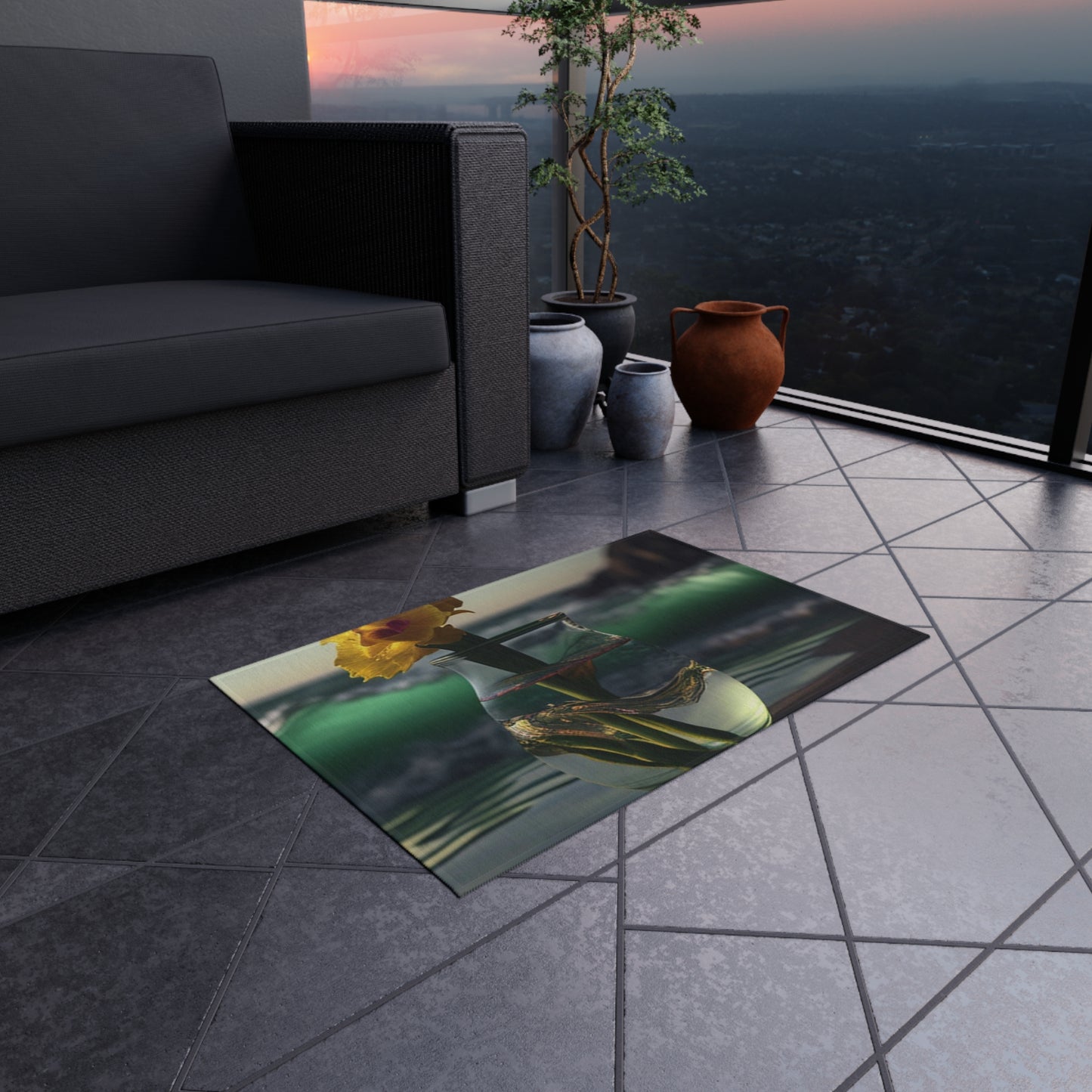 Outdoor Rug  Yellow Gladiolus glass 1