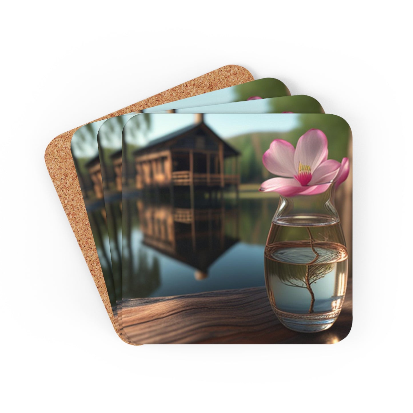 Corkwood Coaster Set Magnolia in a Glass vase 1