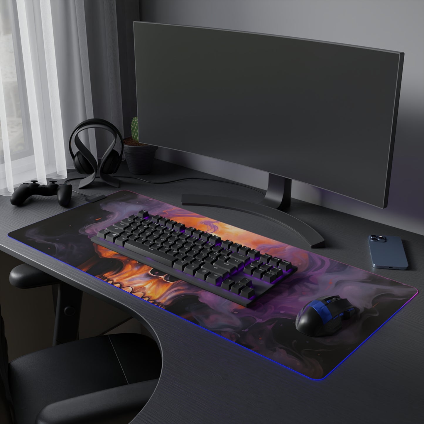 LED Gaming Mouse Pad Skull Flames 4