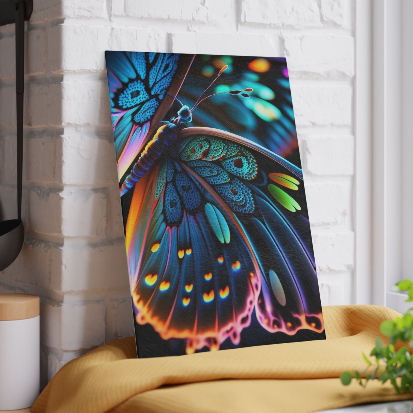 Glass Cutting Board Neon Butterfly Macro 2