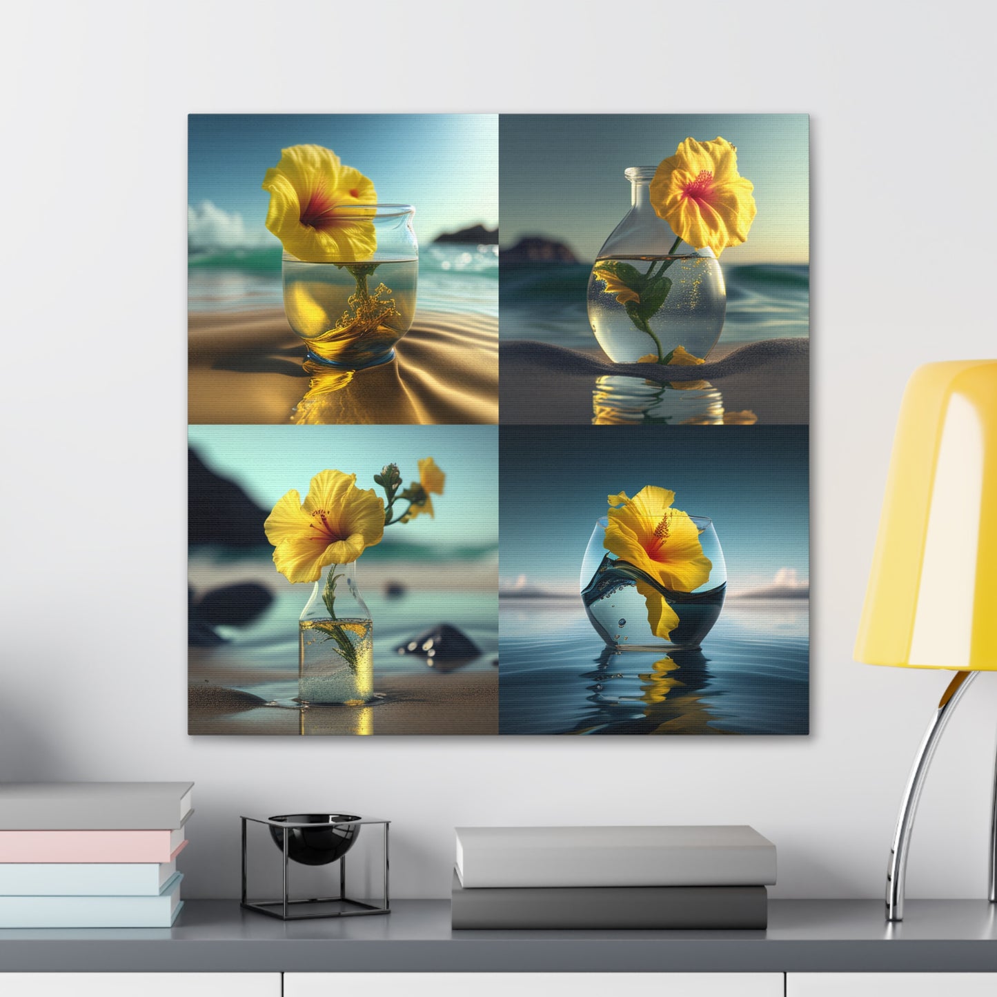 Canvas Gallery Wraps Yellow Hibiscus glass 5