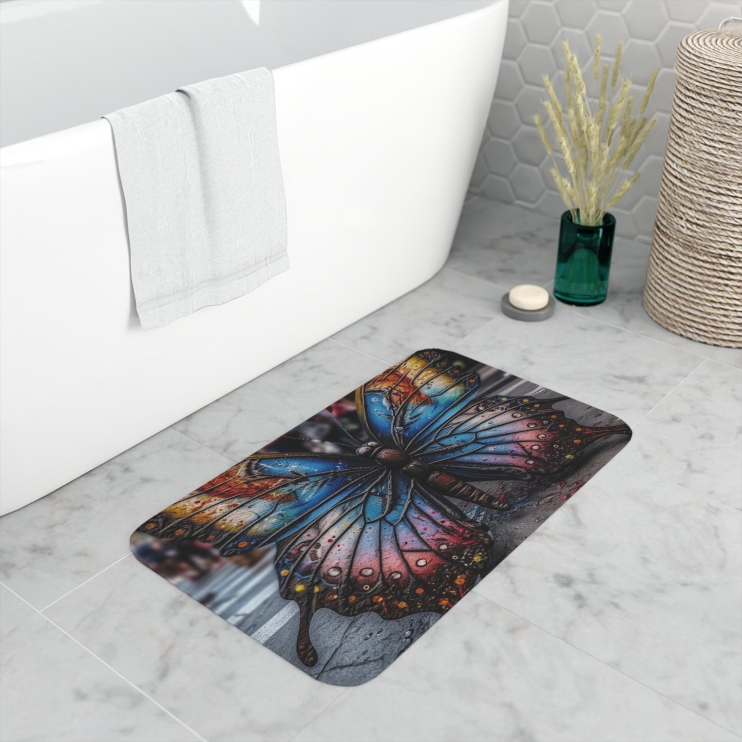 Memory Foam Bath Mat Liquid Street Butterfly 4