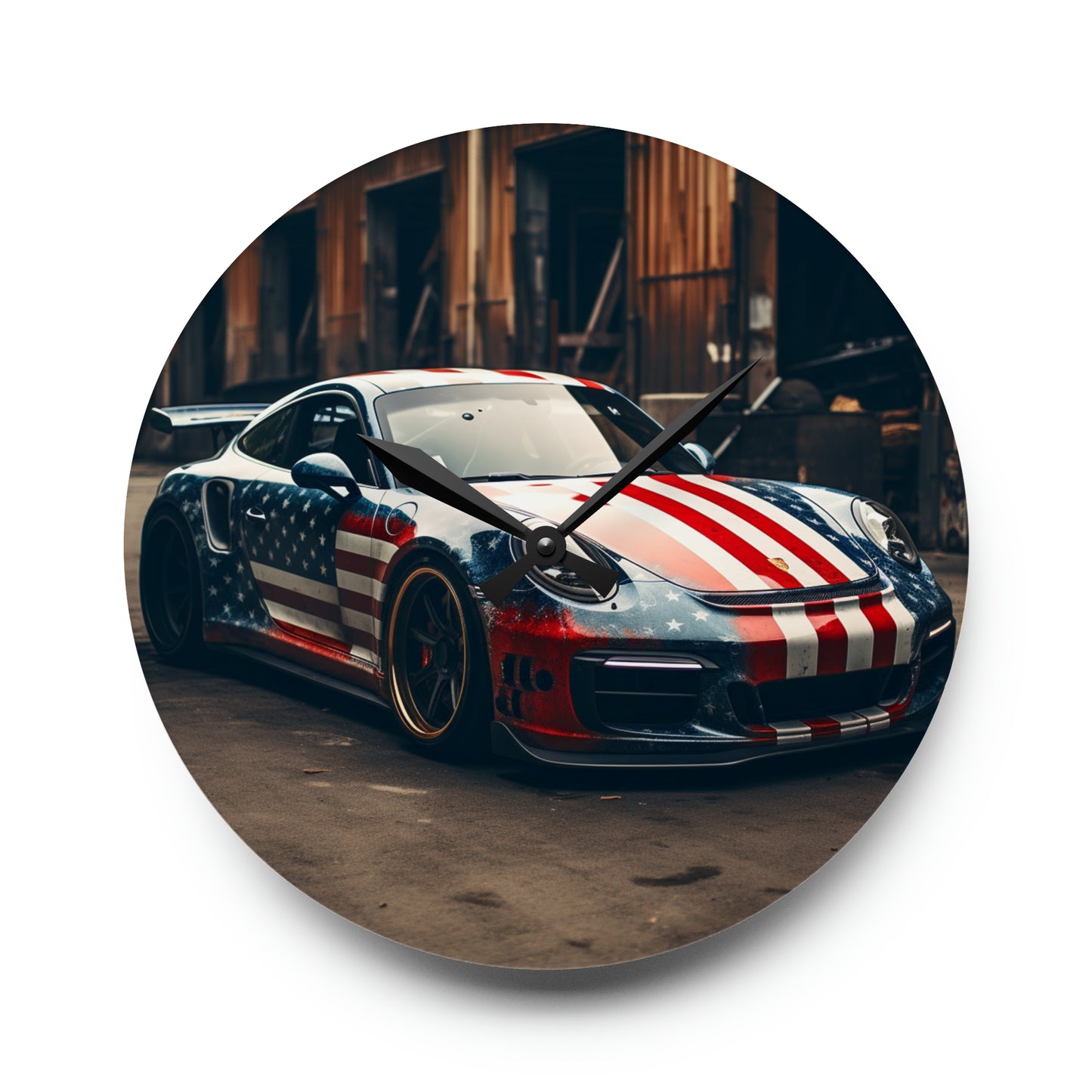 Acrylic Wall Clock American Flag Porsche 3