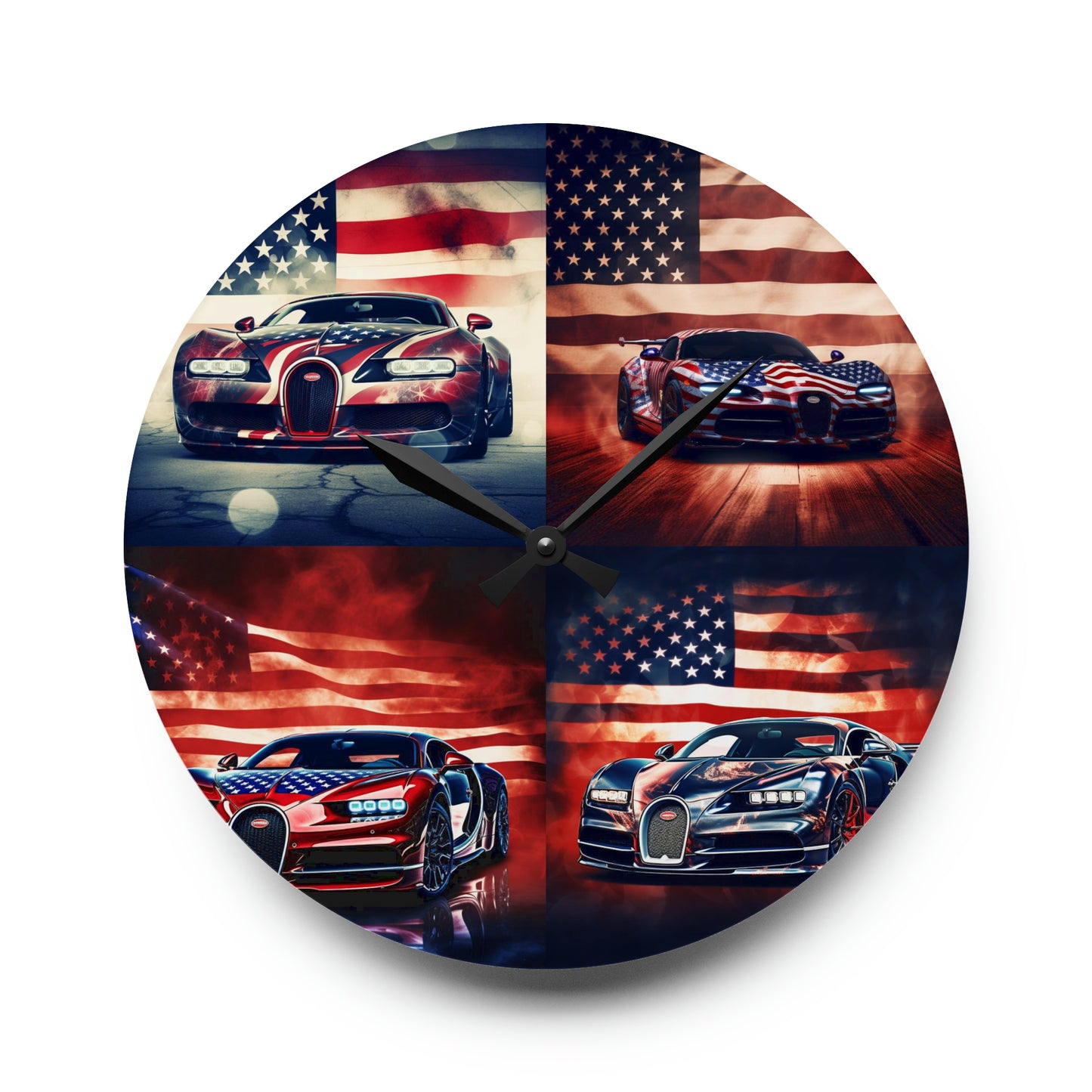 Acrylic Wall Clock Abstract American Flag Background Bugatti 5