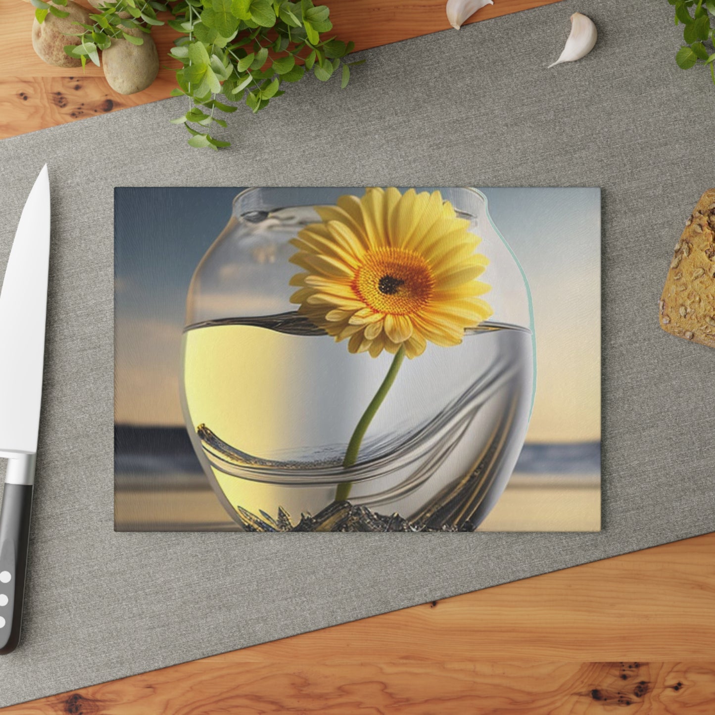 Glass Cutting Board yello Gerbera glass 1