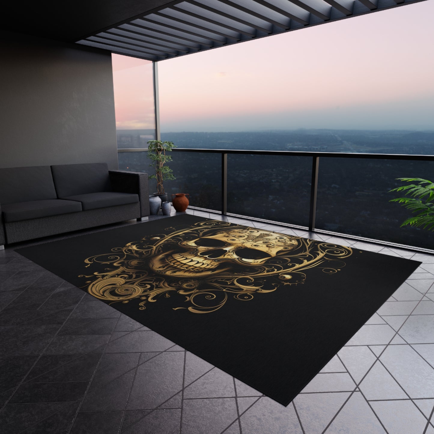 Outdoor Rug  Skull Treble Clef 3