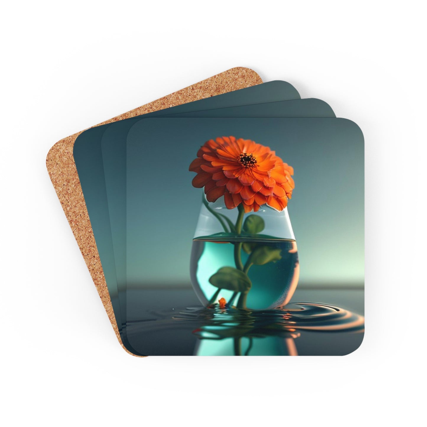 Corkwood Coaster Set Orange Zinnia 1