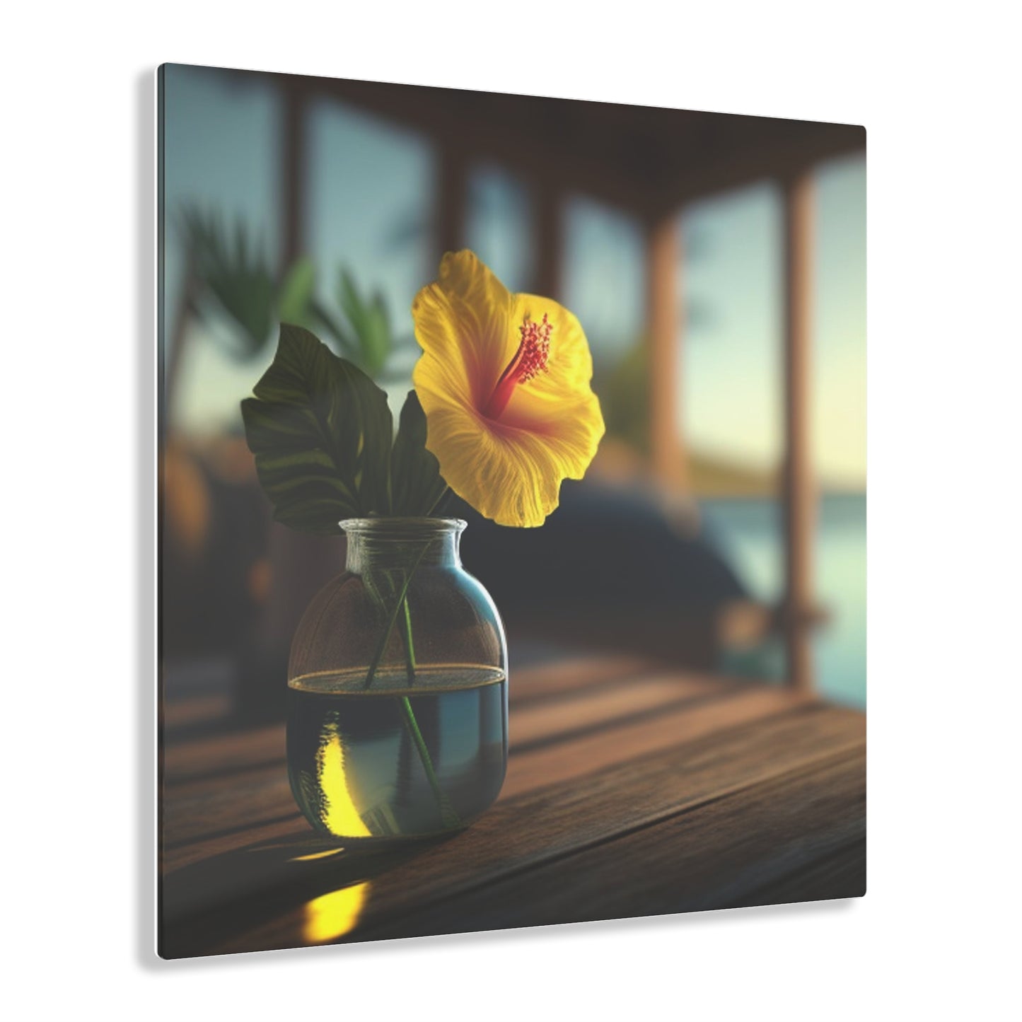 Acrylic Prints Yellow Hibiscus Wood 2