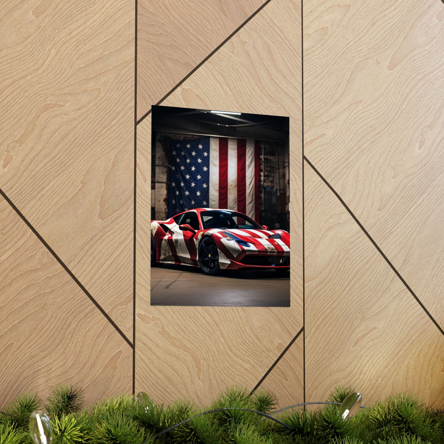 Premium Matte Vertical Posters American Flag Farrari 2