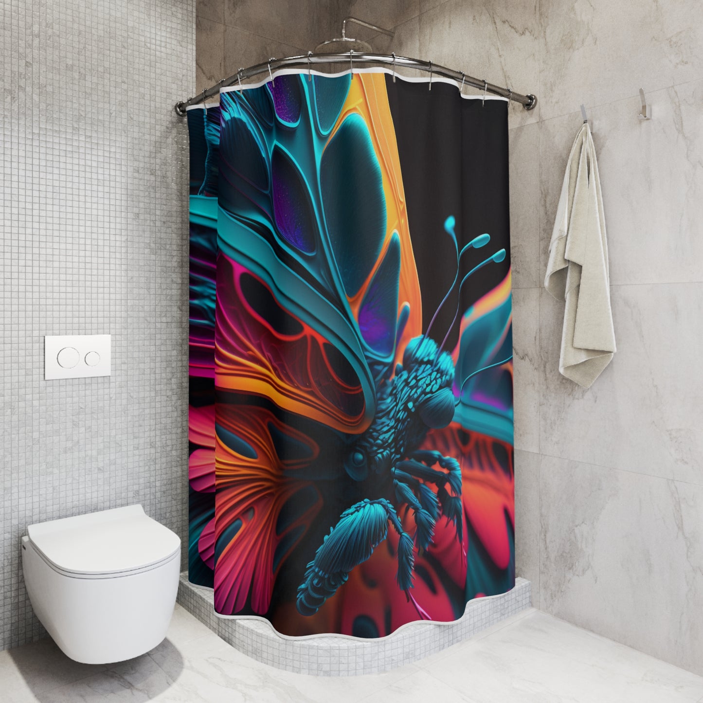 Polyester Shower Curtain Neon Butterfly Macro 4