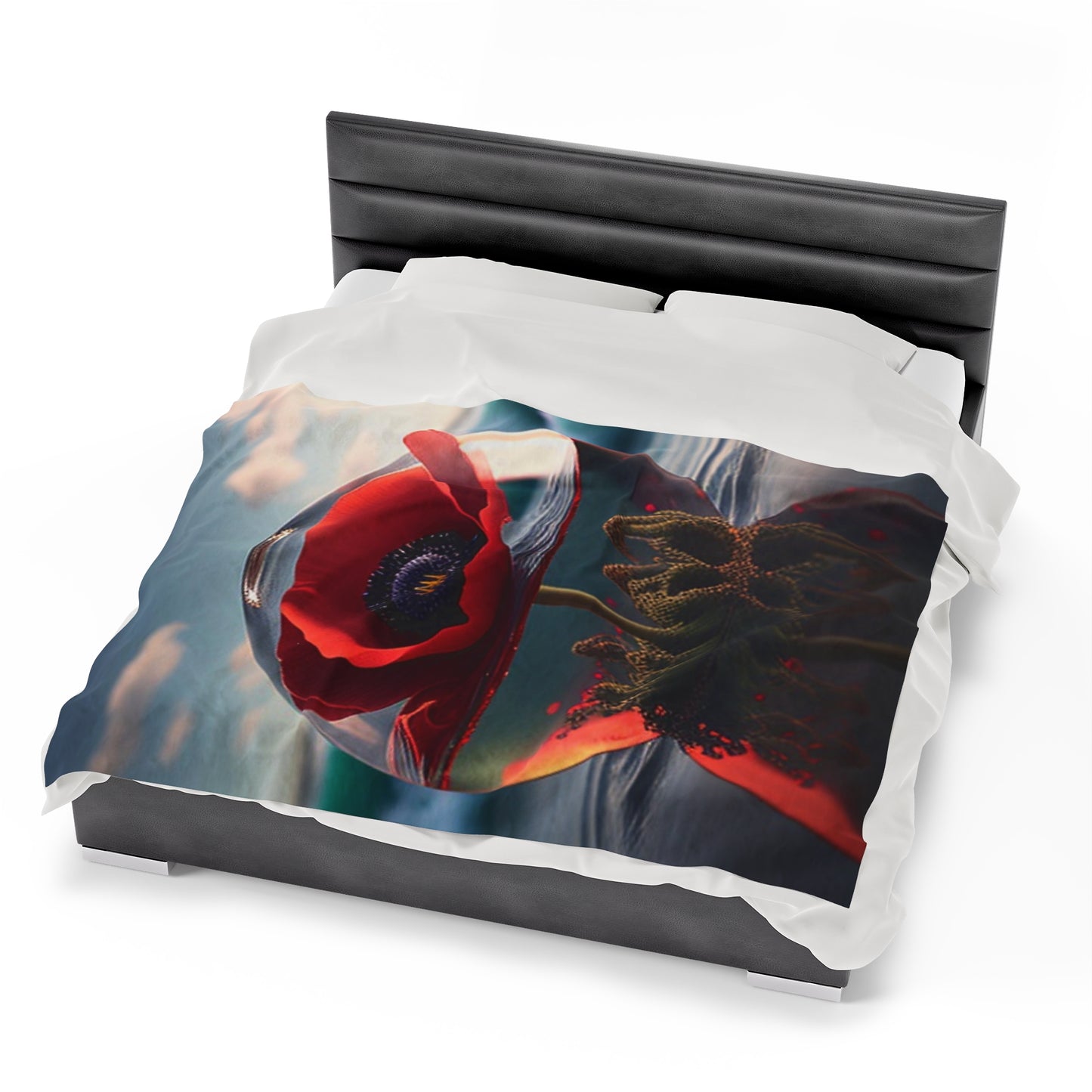 Velveteen Plush Blanket Red Anemone in a Vase 4