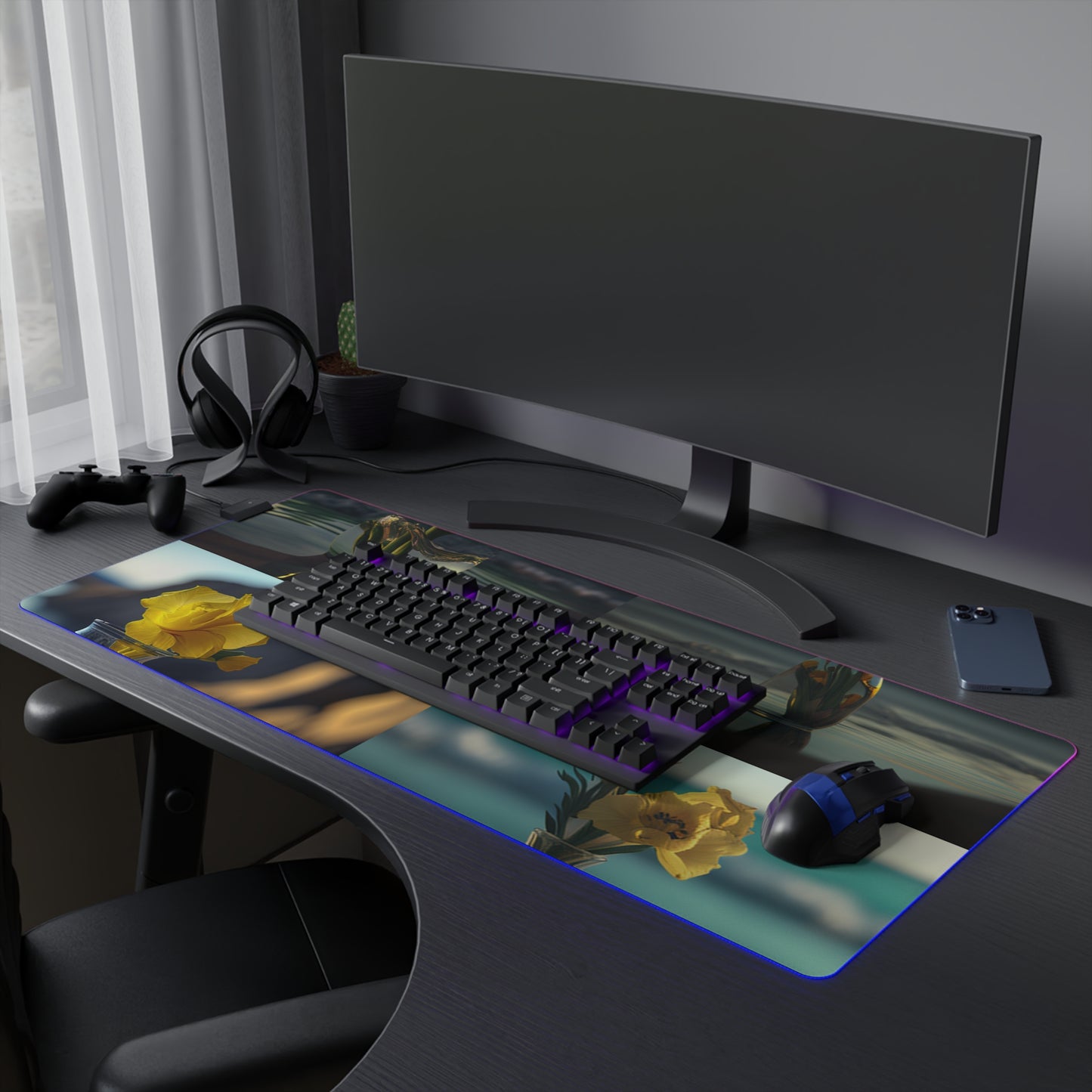 LED Gaming Mouse Pad Yellow Gladiolus glass 5