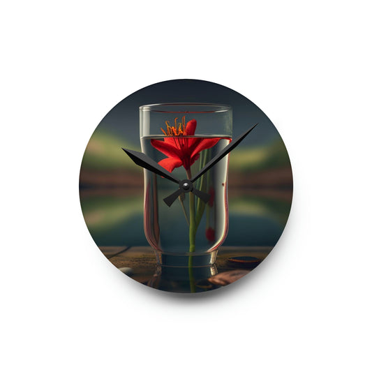 Acrylic Wall Clock Red Lily in a Glass vase 1