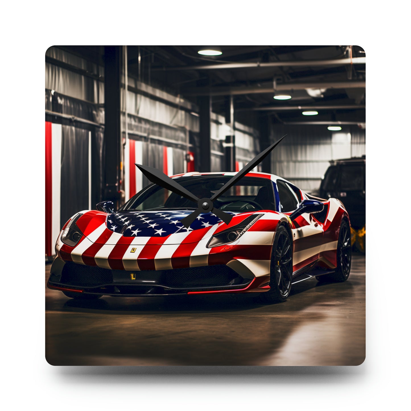 Acrylic Wall Clock American Flag Farrari 3