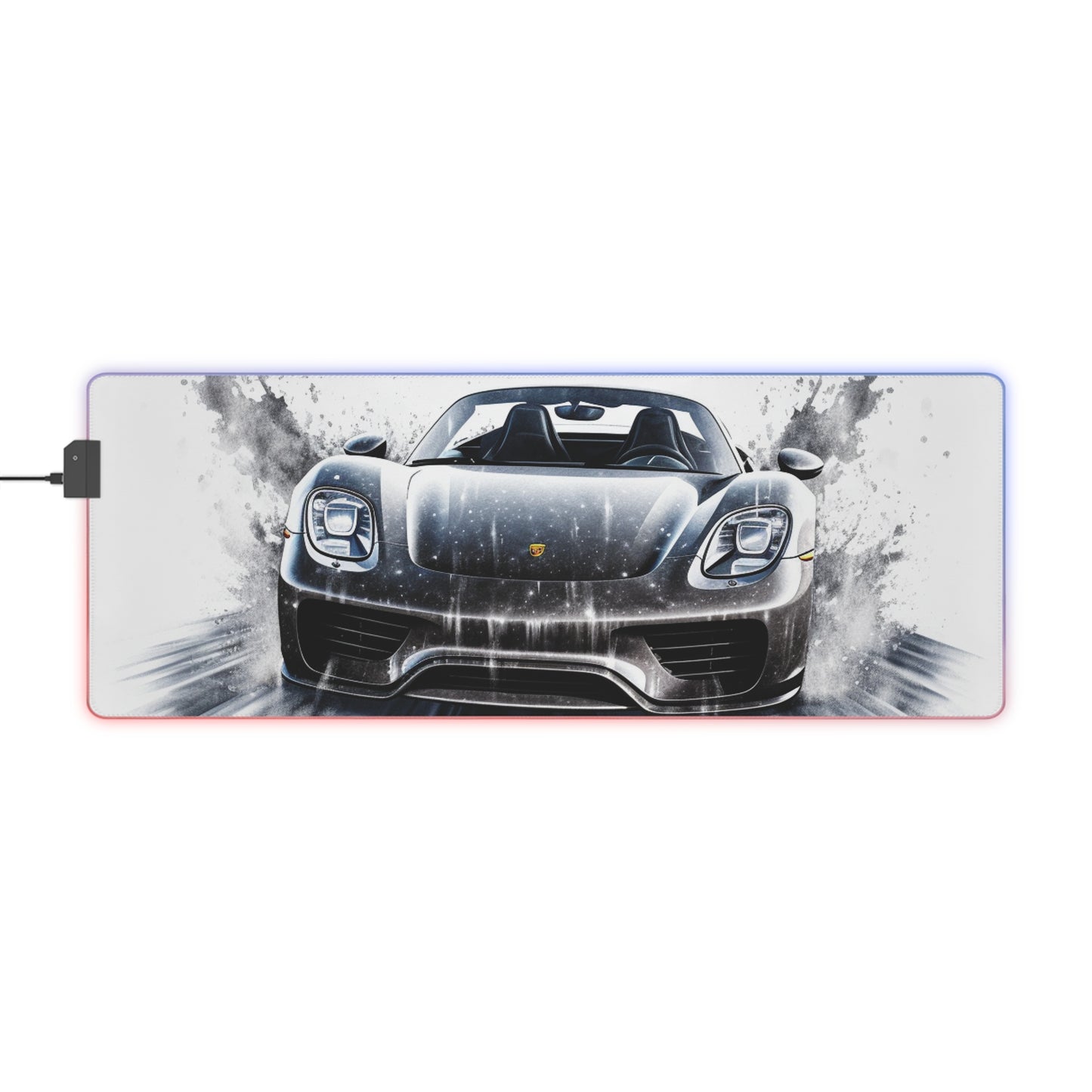LED Gaming Mouse Pad 918 Spyder white background driving fast with water splashing 3
