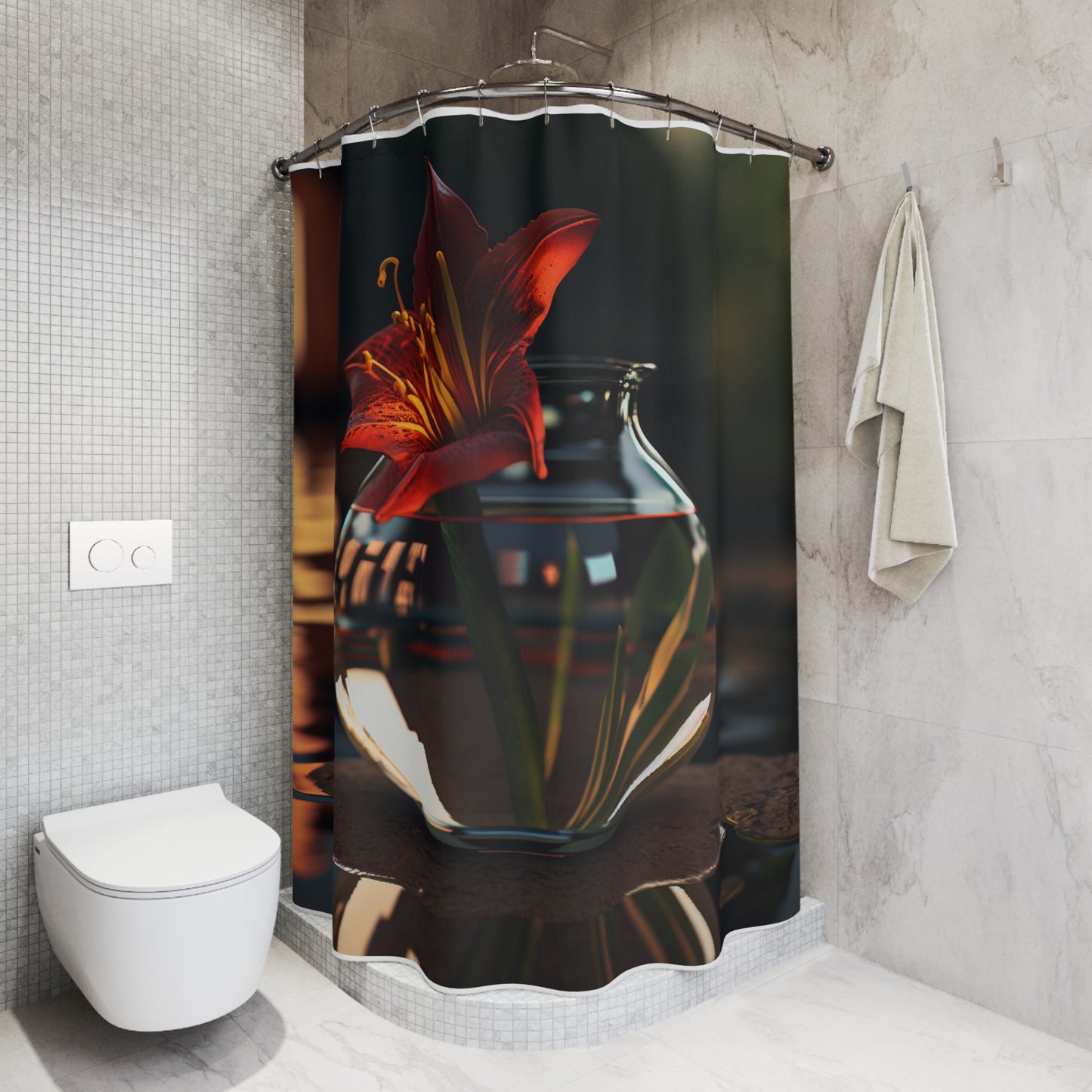 Polyester Shower Curtain Red Lily in a Glass vase 2