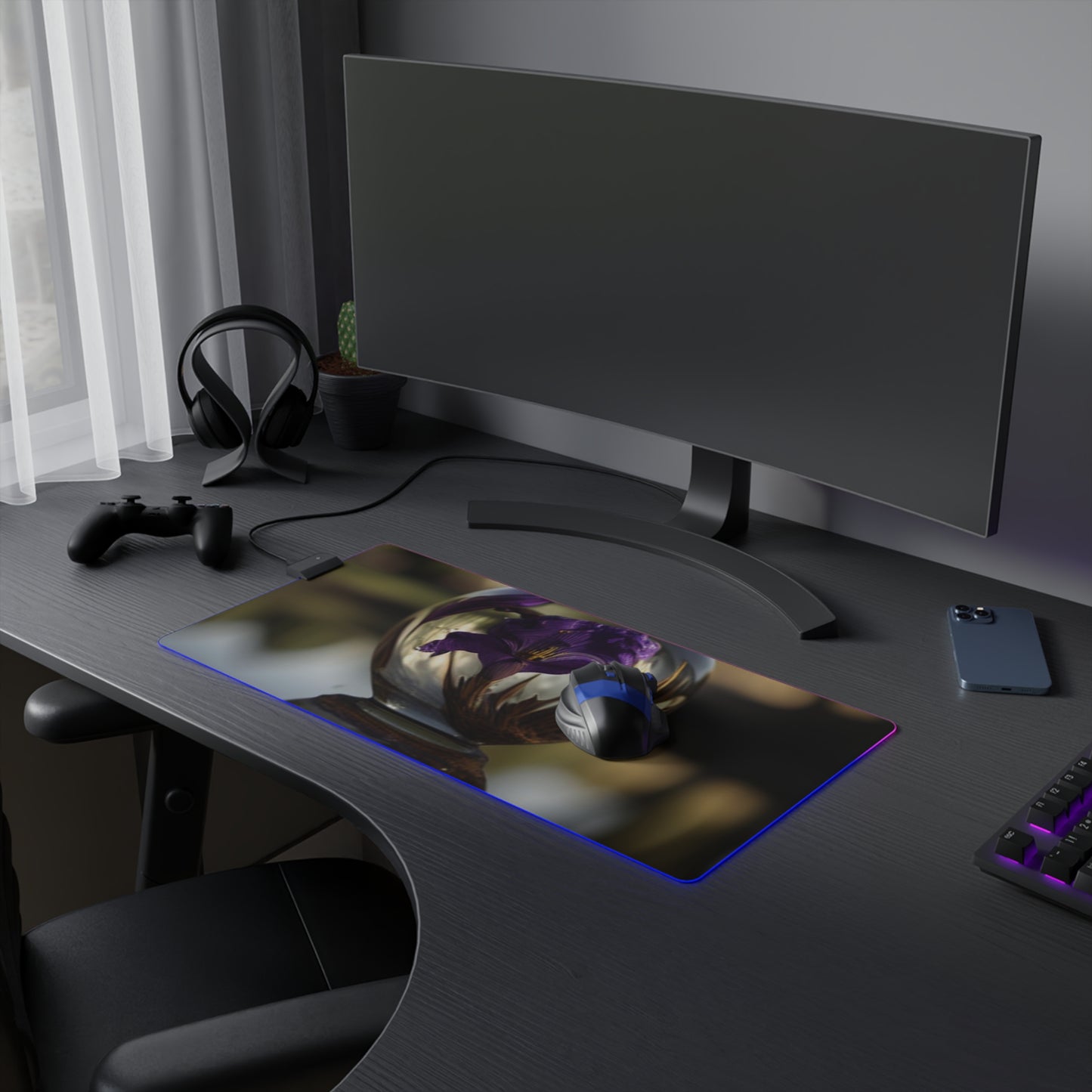 LED Gaming Mouse Pad Purple Iris in a vase 2