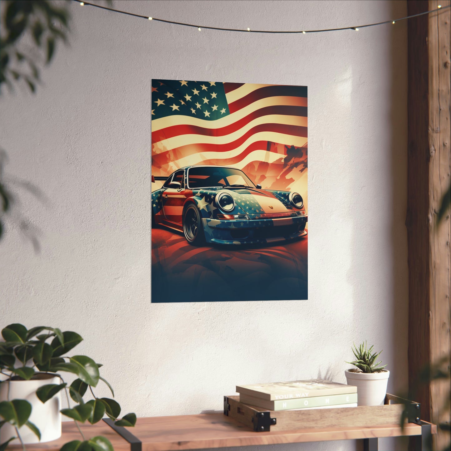 Premium Matte Vertical Posters Abstract American Flag Background Porsche 4