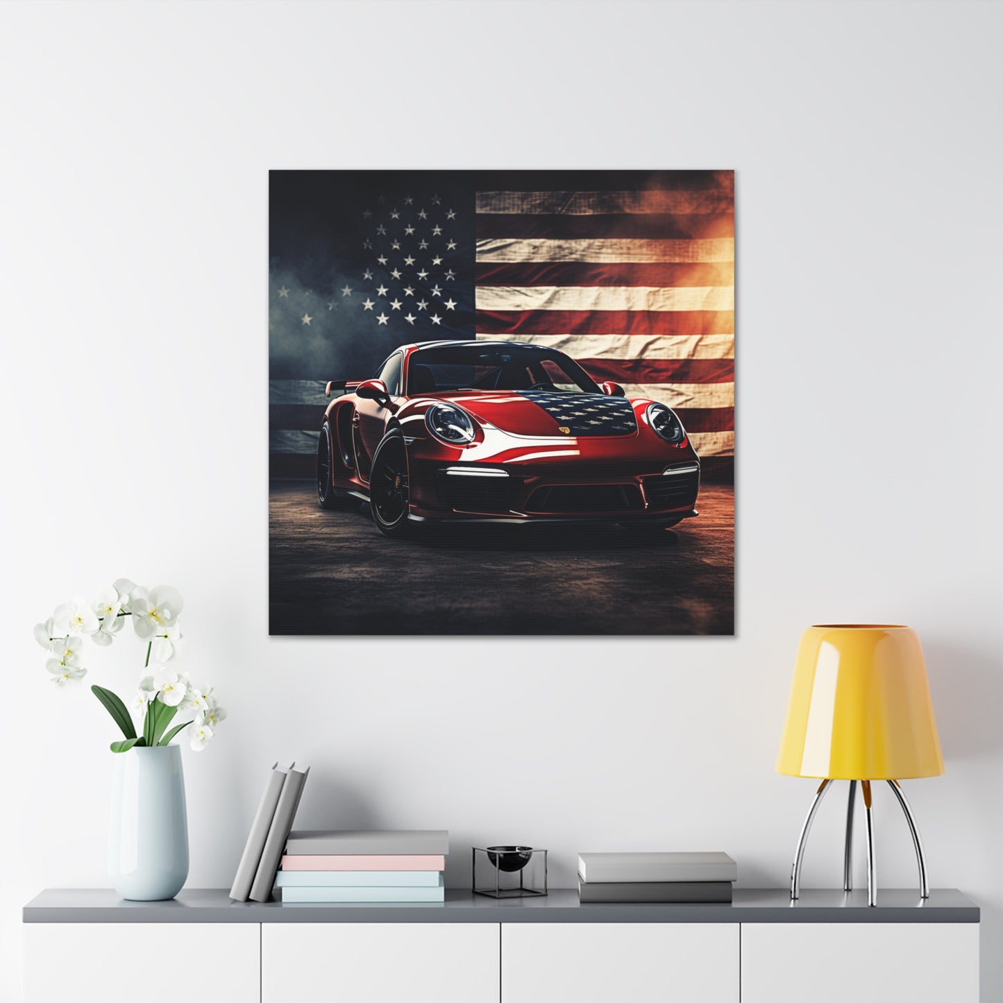 Canvas Gallery Wraps American Flag Background Porsche 2