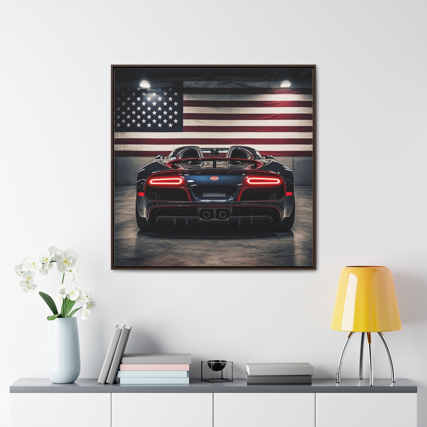 Gallery Canvas Wraps, Square Frame American Flag Background Bugatti 4