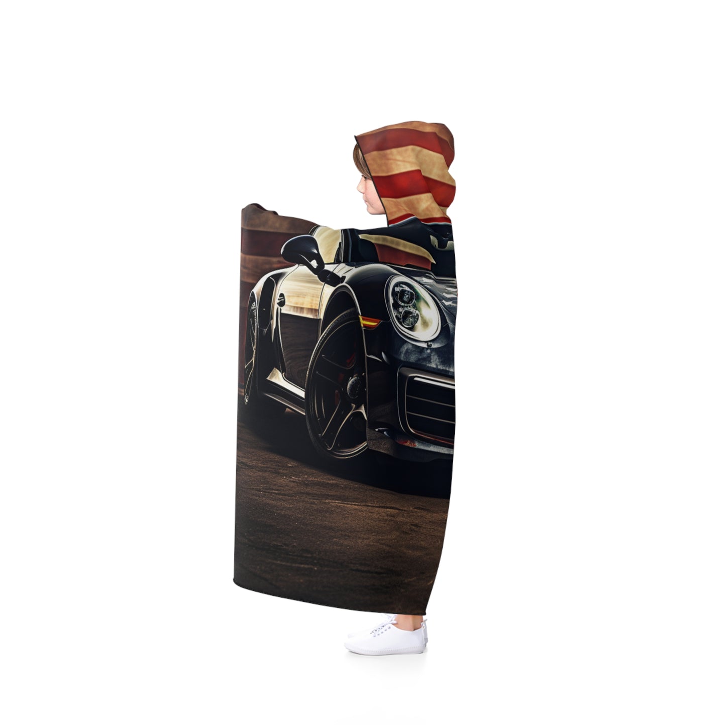 Hooded Blanket Abstract American Flag Background Porsche 1