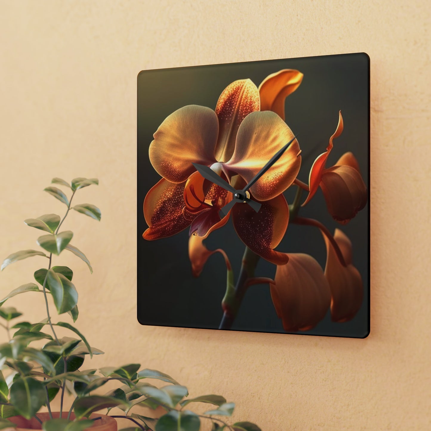 Acrylic Wall Clock Orange Orchid 1