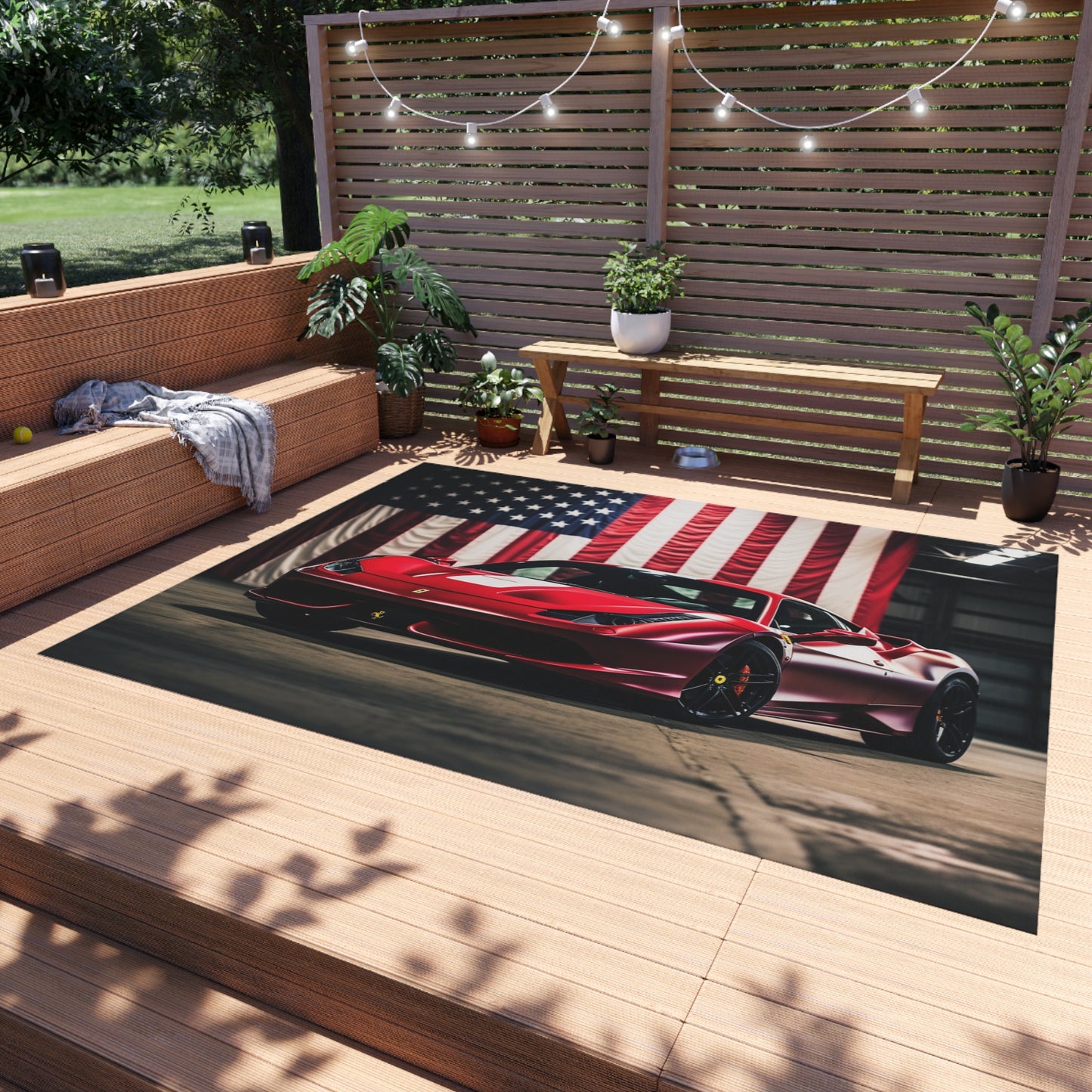 Outdoor Rug  American Flag Background Ferrari 3