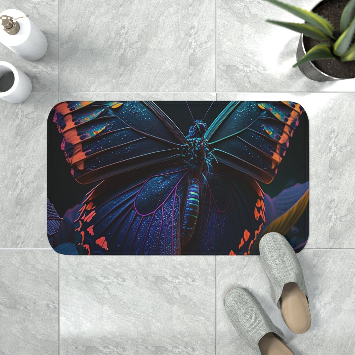 Memory Foam Bath Mat Hue Neon Butterfly 3