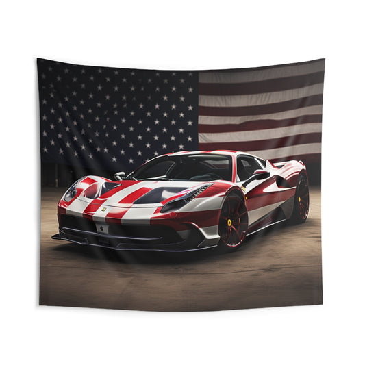 Indoor Wall Tapestries American Flag Background Ferrari 2