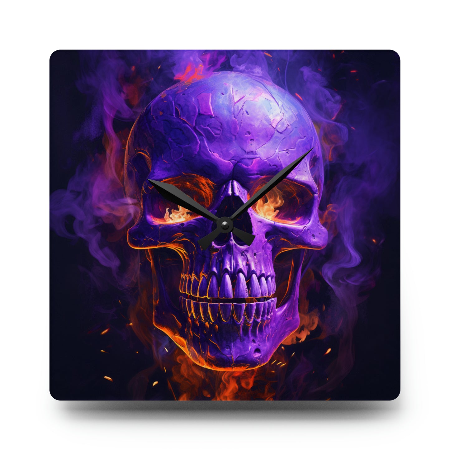 Acrylic Wall Clock Skull Flames 1