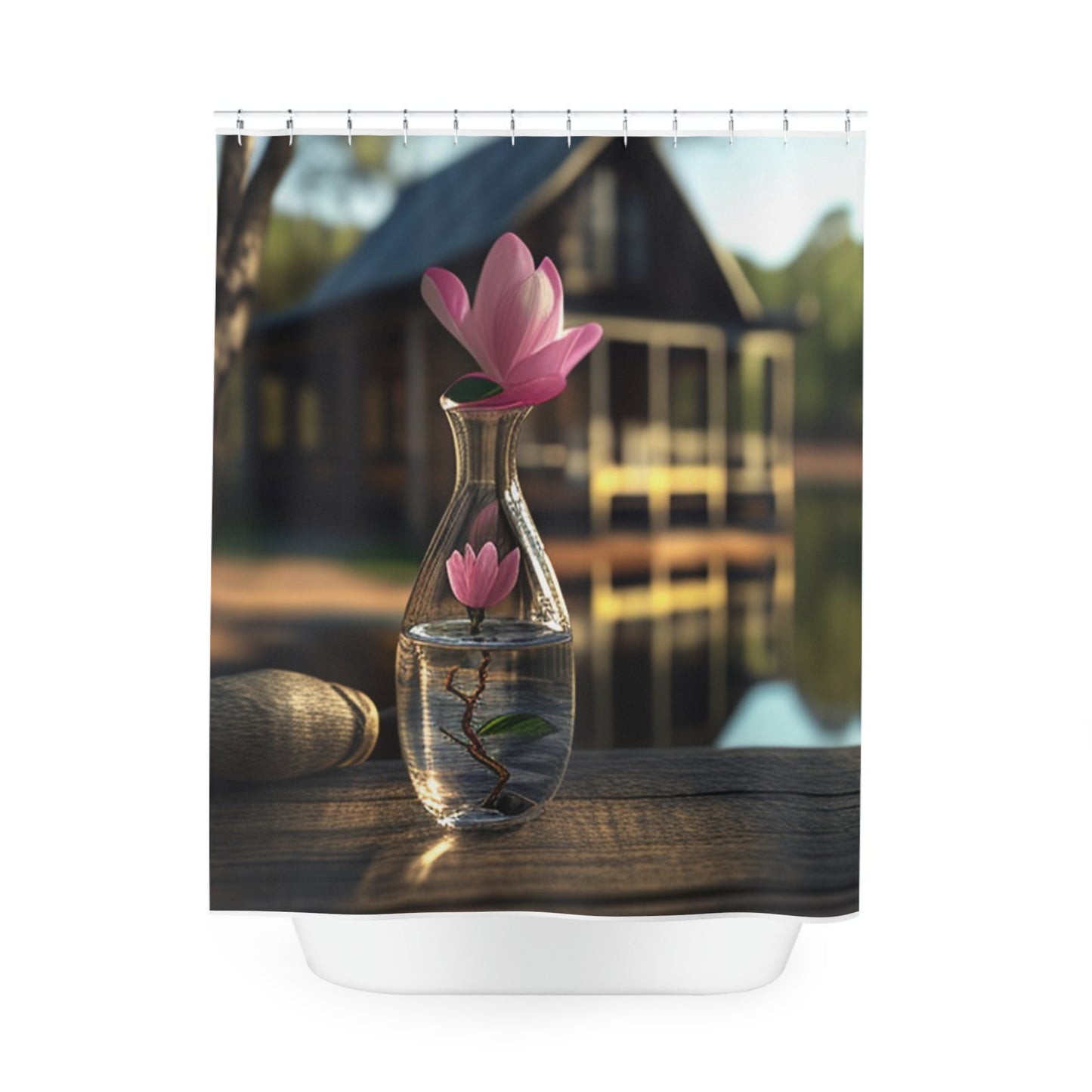 Polyester Shower Curtain Magnolia in a Glass vase 4