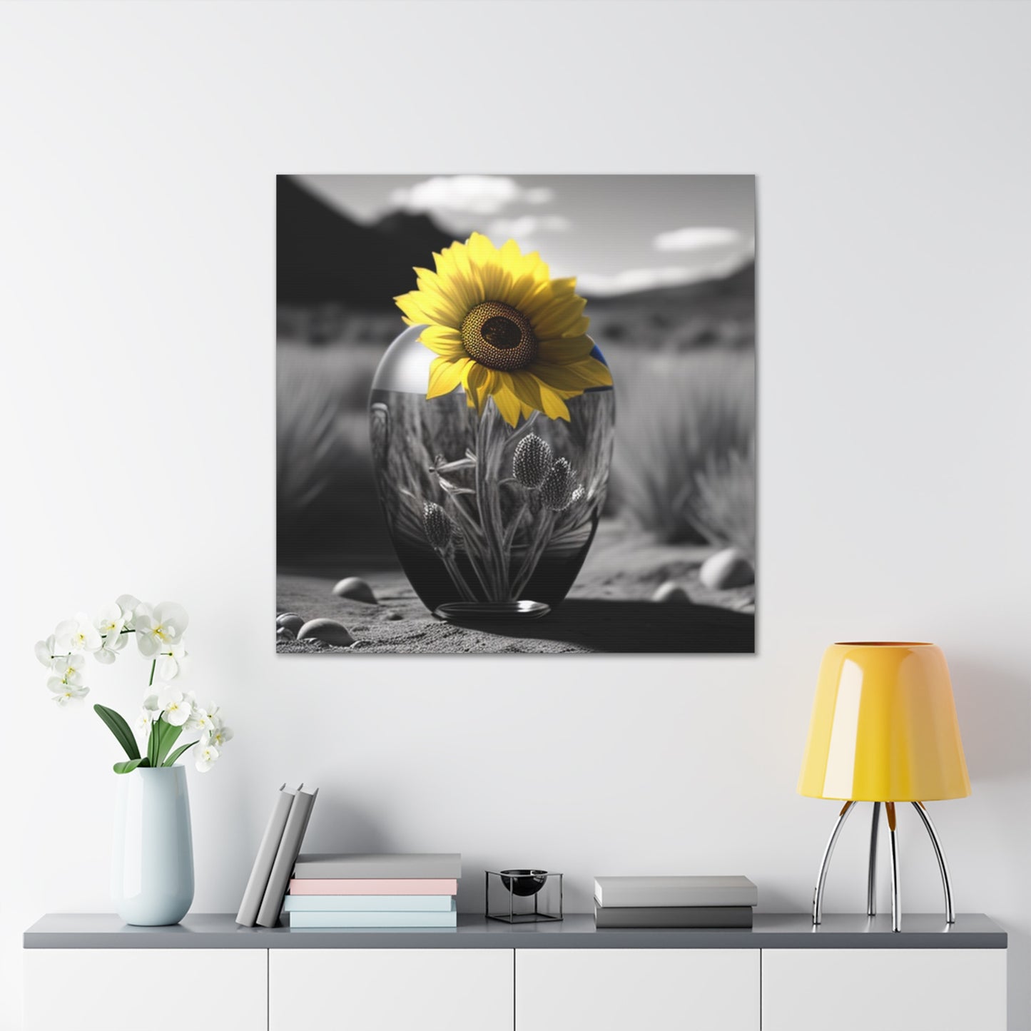 Canvas Gallery Wraps Yellw Sunflower in a vase 3