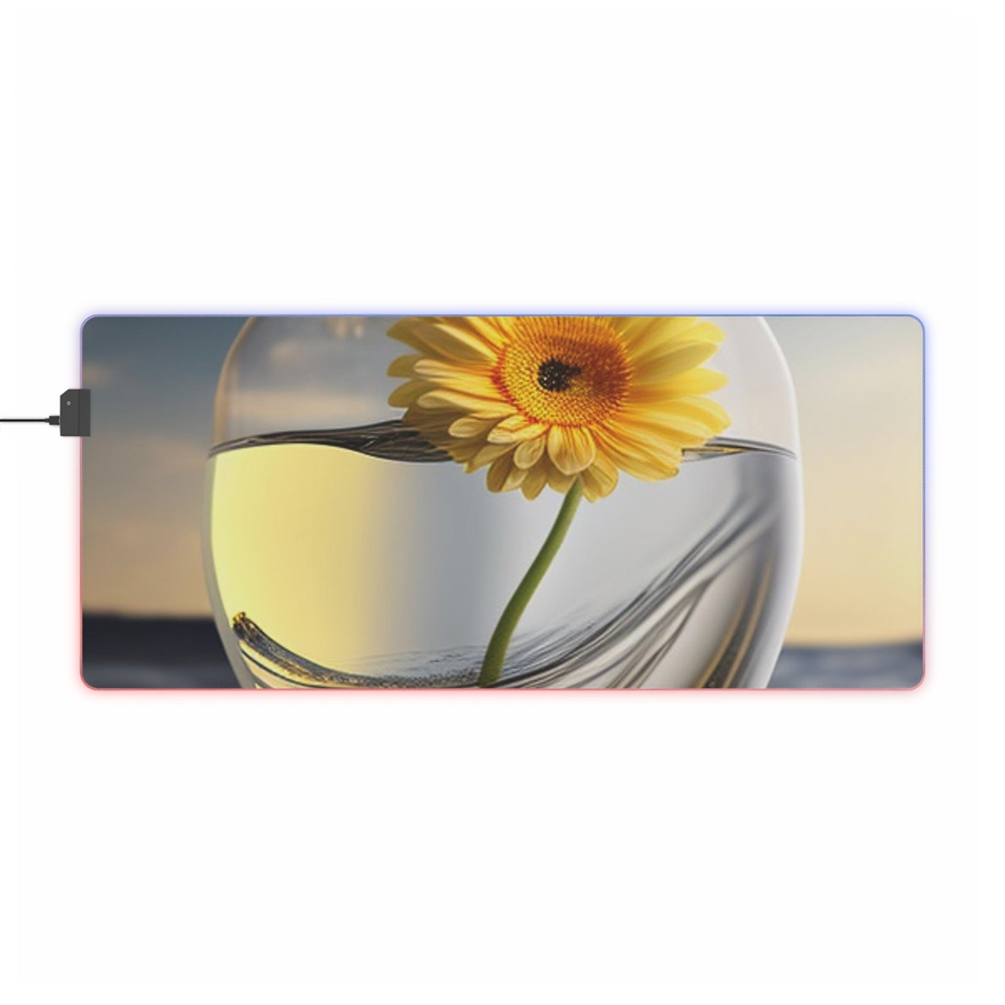 LED Gaming Mouse Pad yello Gerbera glass 1