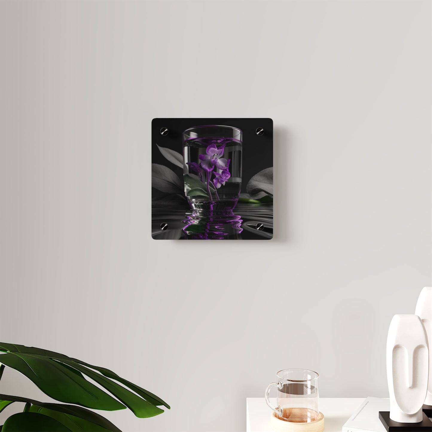 Acrylic Wall Art Panels Purple Orchid Glass vase 1